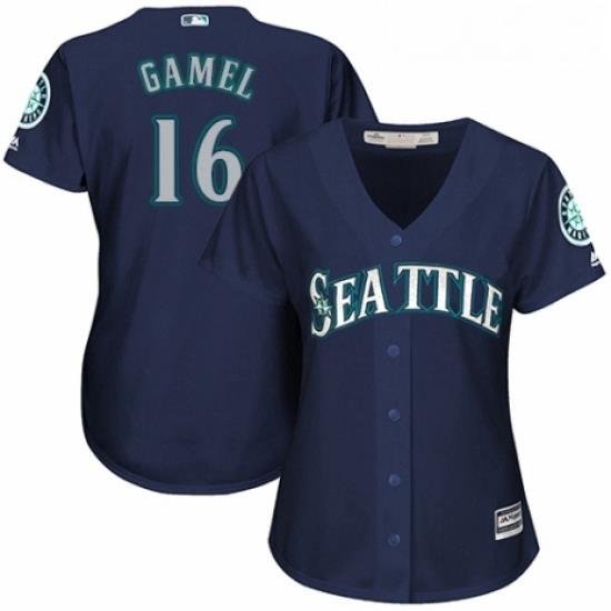 Womens Majestic Seattle Mariners 16 Ben Gamel Authentic Navy Blue Alternate 2 Cool Base MLB Jersey