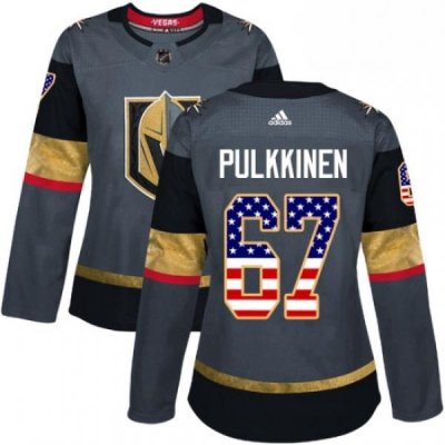 Womens Adidas Vegas Golden Knights 67 Teemu Pulkkinen Authentic Gray USA Flag Fashion NHL Jersey