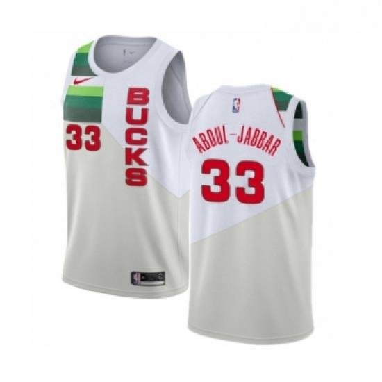 Womens Nike Milwaukee Bucks 33 Kareem Abdul Jabbar White Swingman Jersey Earned Edition