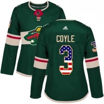 Womens Adidas Minnesota Wild 3 Charlie Coyle Authentic Green USA Flag Fashion NHL Jersey