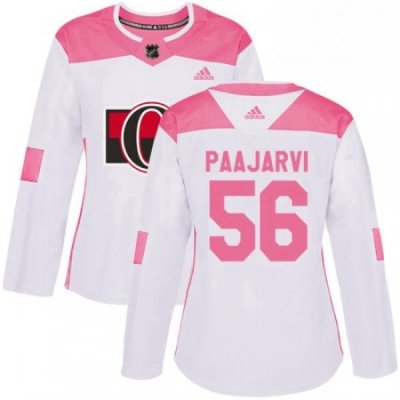 Womens Adidas Ottawa Senators 56 Magnus Paajarvi Authentic White Pink Fashion NHL Jersey