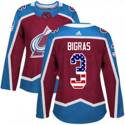 Womens Adidas Colorado Avalanche 3 Chris Bigras Authentic Burgundy Red USA Flag Fashion NHL Jersey