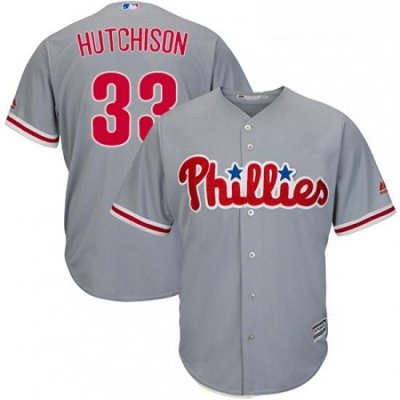 Youth Majestic Philadelphia Phillies 33 Drew Hutchison Replica Grey Road Cool Base MLB Jersey