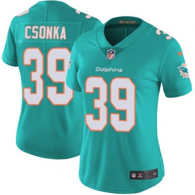 Nike Dolphins #39 Larry Csonka Aqua Green Team Color Womens Stitched NFL Vapor Untouchable Limited Jersey