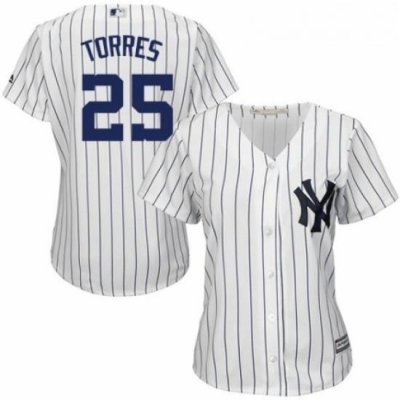 Womens Majestic New York Yankees 25 Gleyber Torres Authentic White Home MLB Jersey