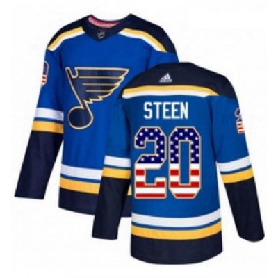 Youth Adidas St Louis Blues 20 Alexander Steen Authentic Blue USA Flag Fashion NHL Jersey