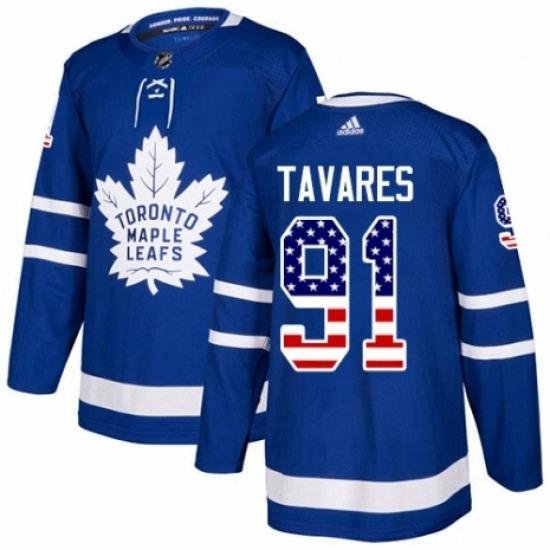 Mens Adidas Toronto Maple Leafs 91 John Tavares Authentic Royal Blue USA Flag Fashion NHL Jersey