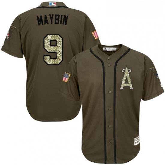 Youth Majestic Los Angeles Angels of Anaheim 9 Cameron Maybin Replica Green Salute to Service MLB Jersey