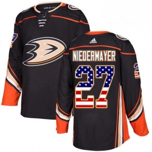 Mens Adidas Anaheim Ducks 27 Scott Niedermayer Authentic Black USA Flag Fashion NHL Jersey