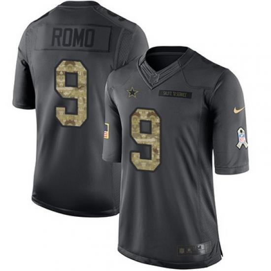 Nike Cowboys #9 Tony Romo Black Youth Stitched NFL Limited 2016 Salute to Service Jersey