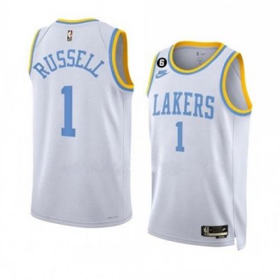 Men's Los Angeles Lakers #1 D'Angelo Russell 2022-23 White Classic Edition With No.6 Patch Stitched Basketball Jersey