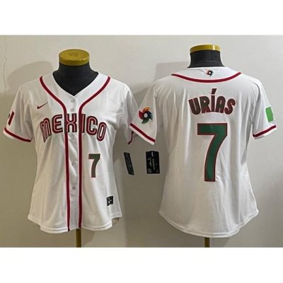 Women's Mexico Baseball #7 Julio Urias Number 2023 White World Classic Stitched Jersey7