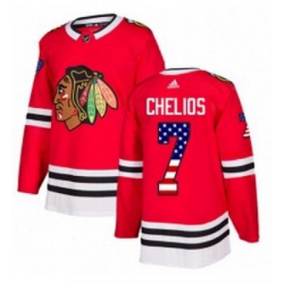 Youth Adidas Chicago Blackhawks 7 Chris Chelios Authentic Red USA Flag Fashion NHL Jersey