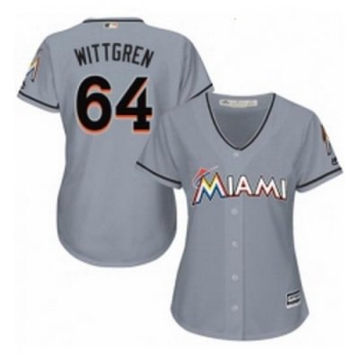 Womens Majestic Miami Marlins 64 Nick Wittgren Replica Grey Road Cool Base MLB Jersey