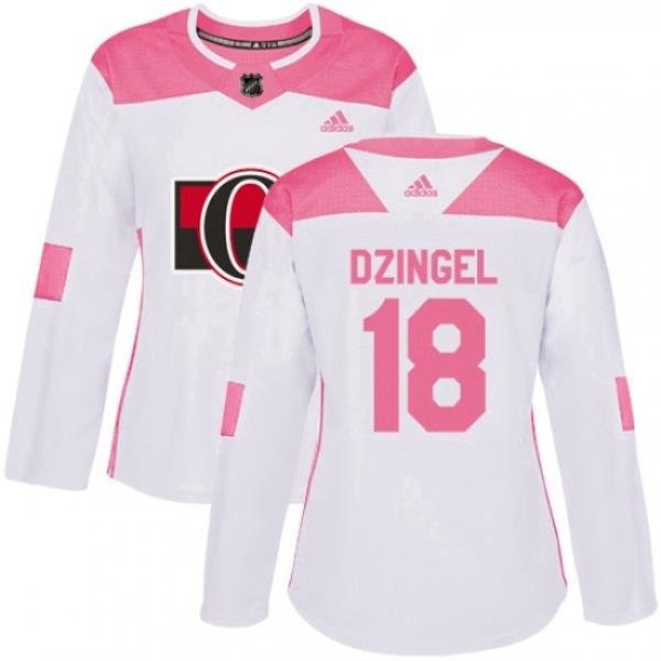 Womens Adidas Ottawa Senators 18 Ryan Dzingel Authentic WhitePink Fashion NHL Jersey