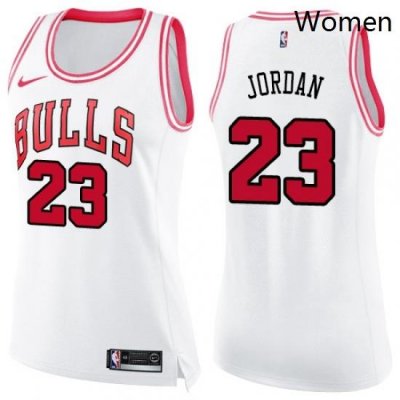 Womens Nike Chicago Bulls 23 Michael Jordan Swingman WhitePink Fashion NBA Jersey