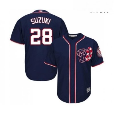 Mens Washington Nationals 28 Kurt Suzuki Replica Navy Blue Alternate 2 Cool Base Baseball Jersey