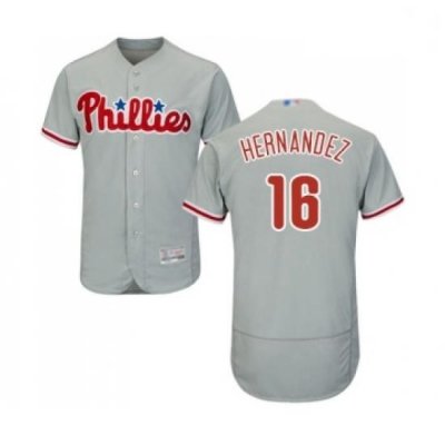 Mens Philadelphia Phillies 16 Cesar Hernandez Grey Road Flex Base Authentic Collection Baseball Jersey