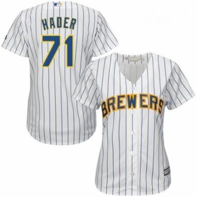 Womens Majestic Milwaukee Brewers 71 Josh Hader Replica White Home Cool Base MLB Jersey