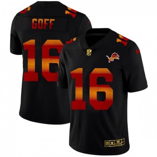 Men Detroit Lions 16 Jared Goff Men Black Nike Red Orange Stripe Vapor Limited NFL Jersey