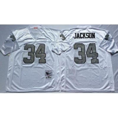 Men Las Vegas Raiders 34 Bo Jackson White Silver M&N Throwback Jersey