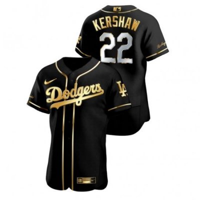 Men Los Angeles Dodgers 22 Clayton KershaW Black Gold 2020 Nike Flexbase Jersey