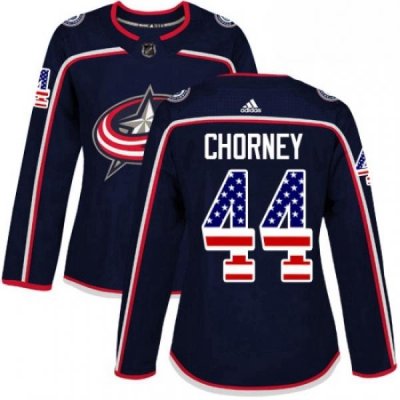 Womens Adidas Columbus Blue Jackets 44 Taylor Chorney Authentic Navy Blue USA Flag Fashion NHL Jersey