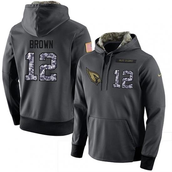 NFL Men Nike Arizona Cardinals 12 John Brown Stitched Black Anthracite Salute to Service Player Performance Hoodie