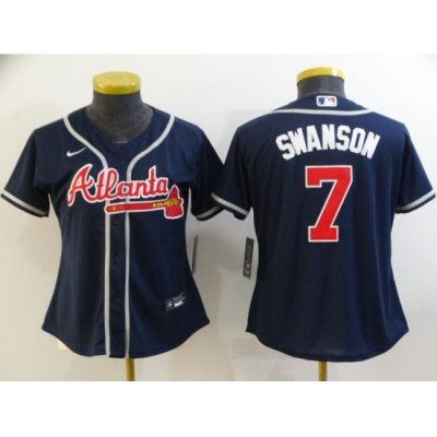 Women Navy Atlanta Braves 7 Dansby SWanson Cool Base MLB Stitched Jersey