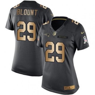 Nike Patriots #29 LeGarrette Blount Black Womens Stitched NFL Limited Gold Salute to Service Jersey