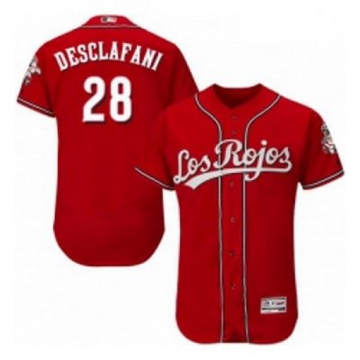 Mens Majestic Cincinnati Reds 28 Anthony DeSclafani Red Los Rojos Flexbase Authentic Collection MLB Jersey