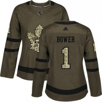 Womens Adidas Toronto Maple Leafs 1 Johnny Bower Authentic Green Salute to Service NHL Jersey