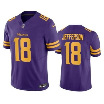 Men Minnesota Vikings 18 Justin Jefferson Purple 2023 F U S E  Color Rush Stitched Jersey