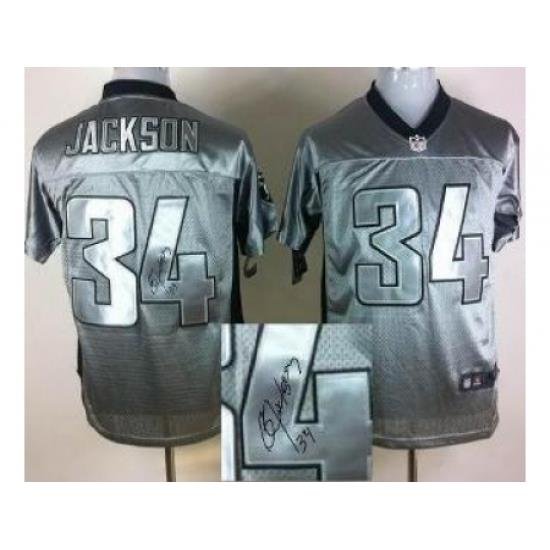 Nike Oakland Raiders 34 Bo Jackson Grey Elite Shadow Signed NFL Jersey