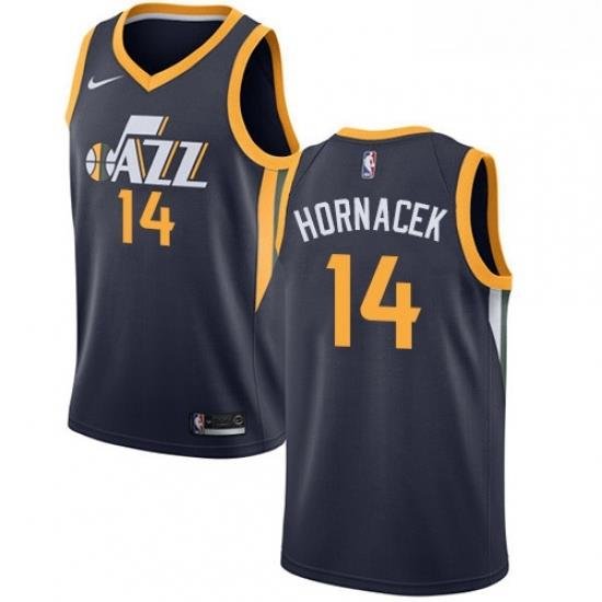 Mens Nike Utah Jazz 14 Jeff Hornacek Swingman Navy Blue Road NBA Jersey Icon Edition