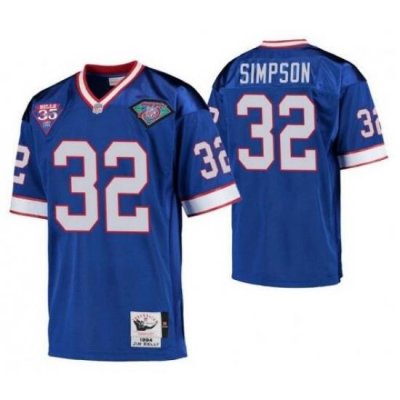 Men Bills OJ simpson #32 Blue Throwback Stitched Jersey