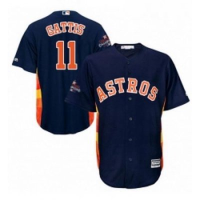 Youth Majestic Houston Astros 11 Evan Gattis Authentic Navy Blue Alternate 2017 World Series Champions Cool Base MLB Jersey