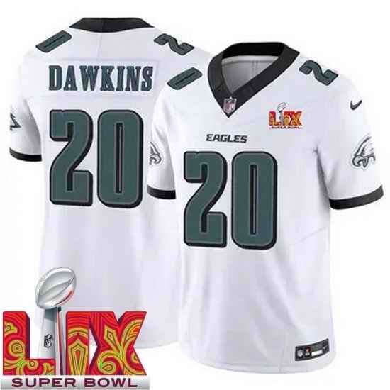 Youth Philadelphia Eagles Brian Dawkins #20 White 2024 2025 Super Bowl LIX F U S E Stitched NFL Jersey