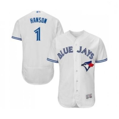 Mens Toronto Blue Jays 1 Alen Hanson White Home Flex Base Authentic Collection Baseball Jersey