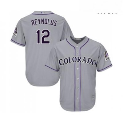 Mens Colorado Rockies 12 Mark Reynolds Replica Grey Road Cool Base Baseball Jersey