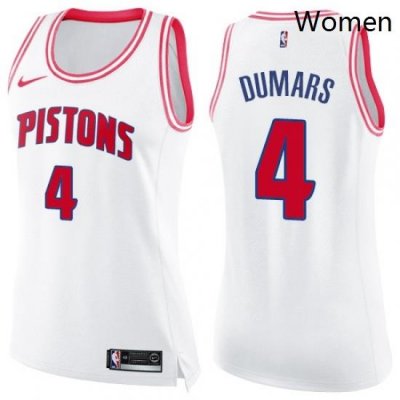 Womens Nike Detroit Pistons 4 Joe Dumars Swingman WhitePink Fashion NBA Jersey