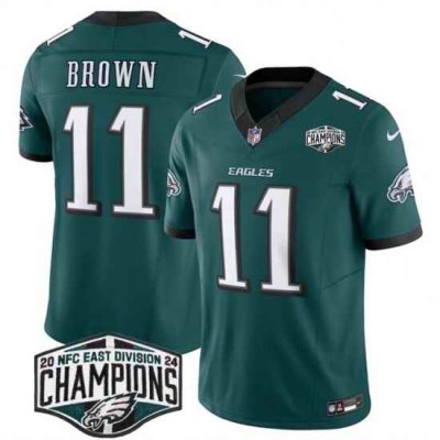 Men Philadelphia Eagles 11 A J  Brown Green 2024 New NFC East Champions F U S E  Vapor Untouchable Limited Stitched Football Jersey