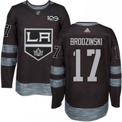 Mens Adidas Los Angeles Kings 17 Jonny Brodzinski Authentic Black 1917 2017 100th Anniversary NHL Jersey