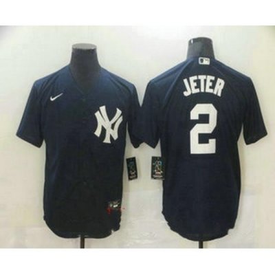 Men NeW York Yankees 2 Derek Jeter Navy Blue Stitched MLB Nike Cool Base Jersey