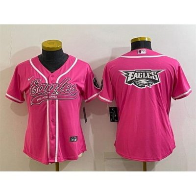 Women Philadelphia Eagles Pink Team Big Logo With Patch Cool Base Stitched Baseball Jersey