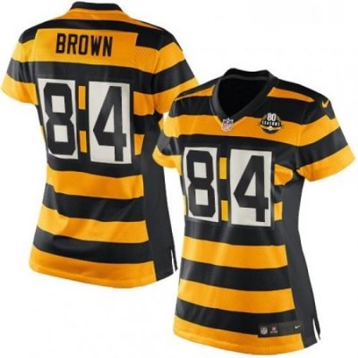 Womens Nike Pittsburgh Steelers 84 Antonio Brown Elite YellowBlack Alternate 80TH Anniversary Throwback NFL Jersey