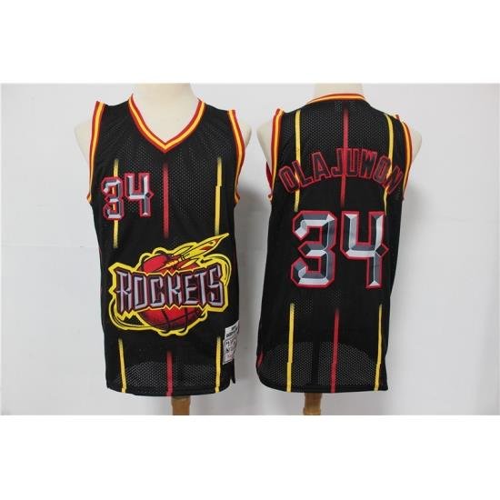 Rockets 34 Hakeem Olajuwon Black Hardwood Classics Jersey