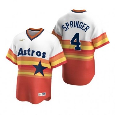 Mens Nike Houston Astros 4 George Springer White Orange CooperstoWn Collection Home Stitched Baseball Jerse