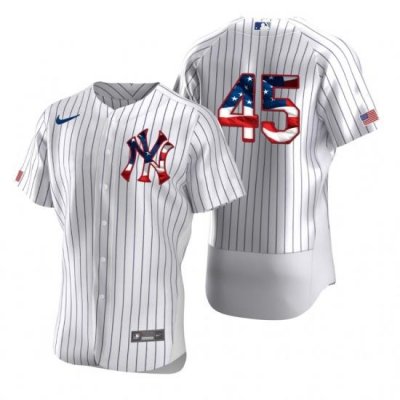 Men NeW York Yankees 45 Gerrit Cole Men Nike White Fluttering USA Flag Limited Edition Flex Base MLB Jersey