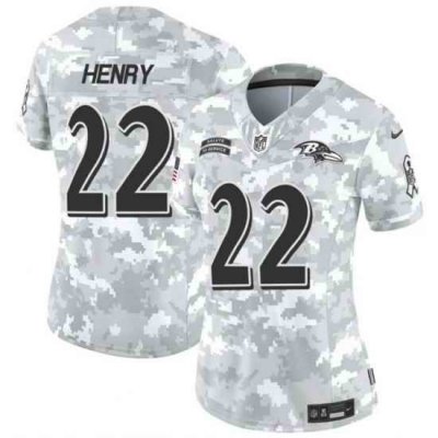 Women Baltimore Ravens 22 Derrick Henry 2024 F U S E Arctic Camo Salute To Service Limited Stitched Football Jersey